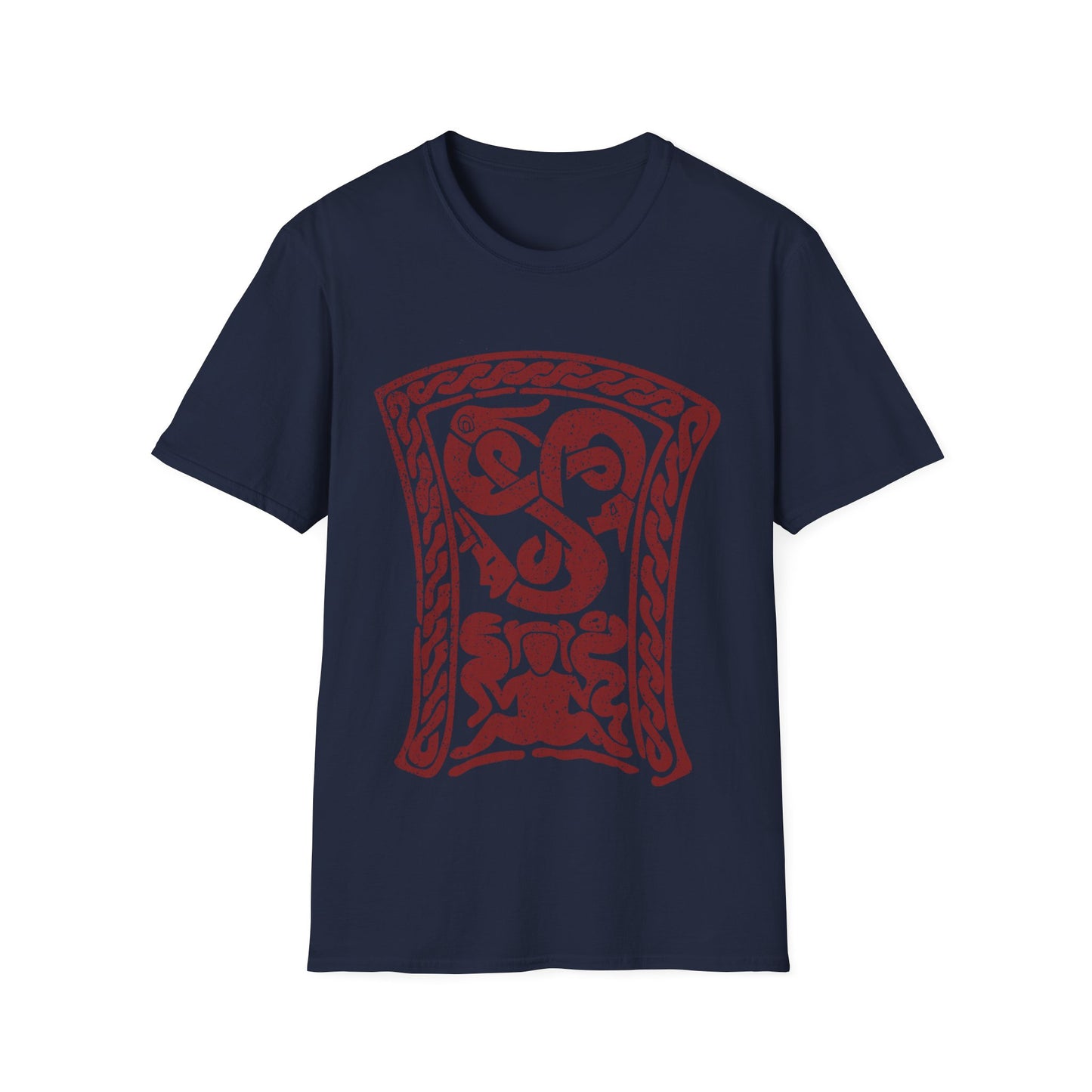 Snake-Witch Stone | Norse Pagan | Viking | Unisex Softstyle T-Shirt | Red Design