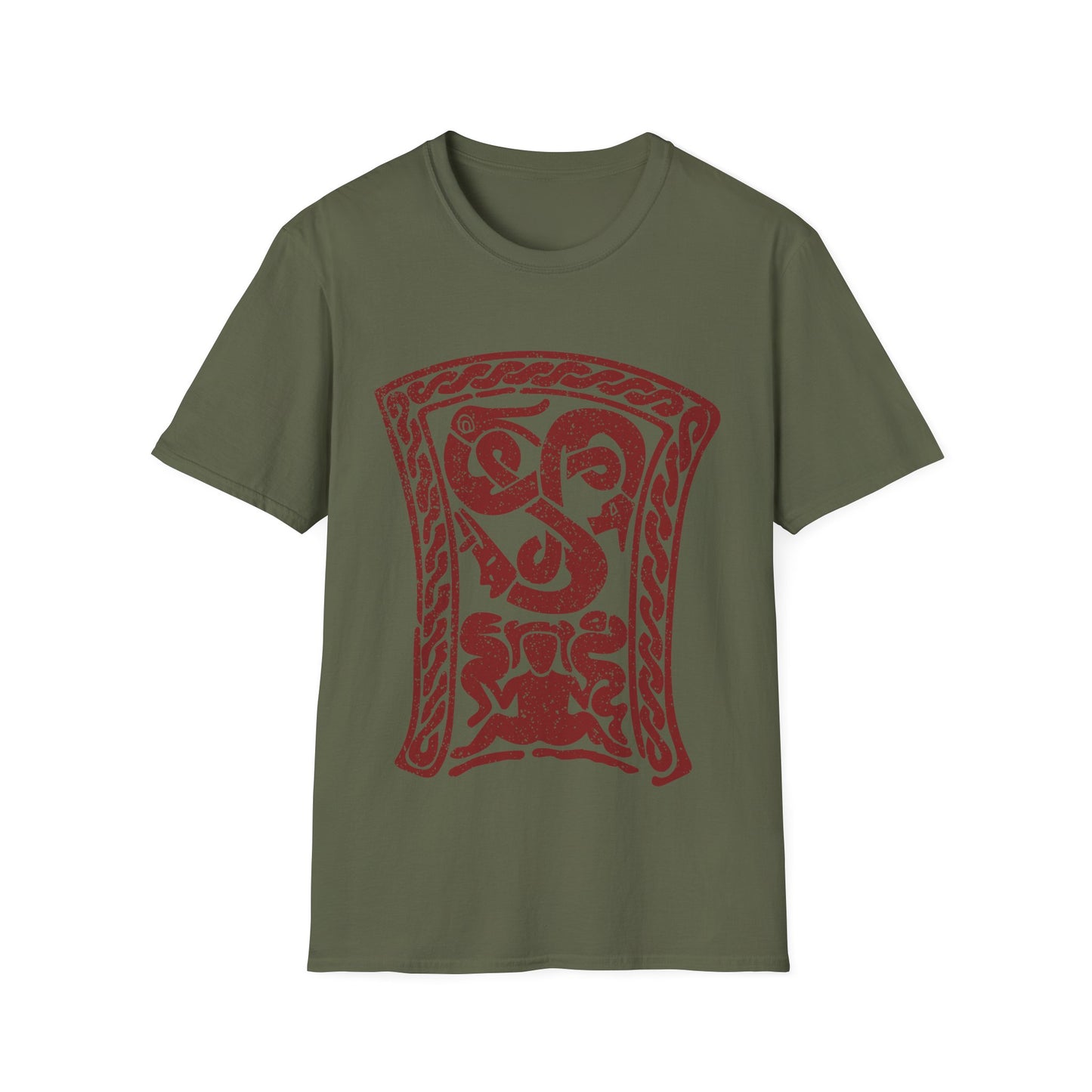 Snake-Witch Stone | Norse Pagan | Viking | Unisex Softstyle T-Shirt | Red Design