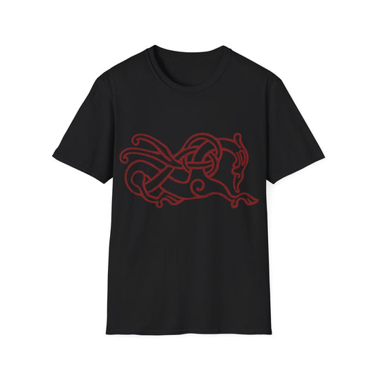 Knotwork Beast | Lingsberg Runestone | Norse Pagan | Viking | Unisex Softstyle T-Shirt | Red Design
