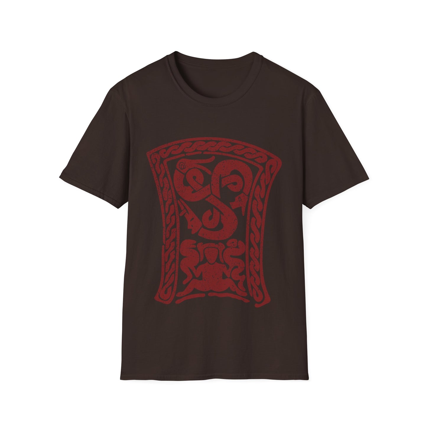 Snake-Witch Stone | Norse Pagan | Viking | Unisex Softstyle T-Shirt | Red Design