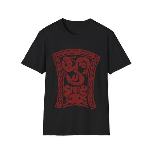Snake-Witch Stone | Norse Pagan | Viking | Unisex Softstyle T-Shirt | Red Design