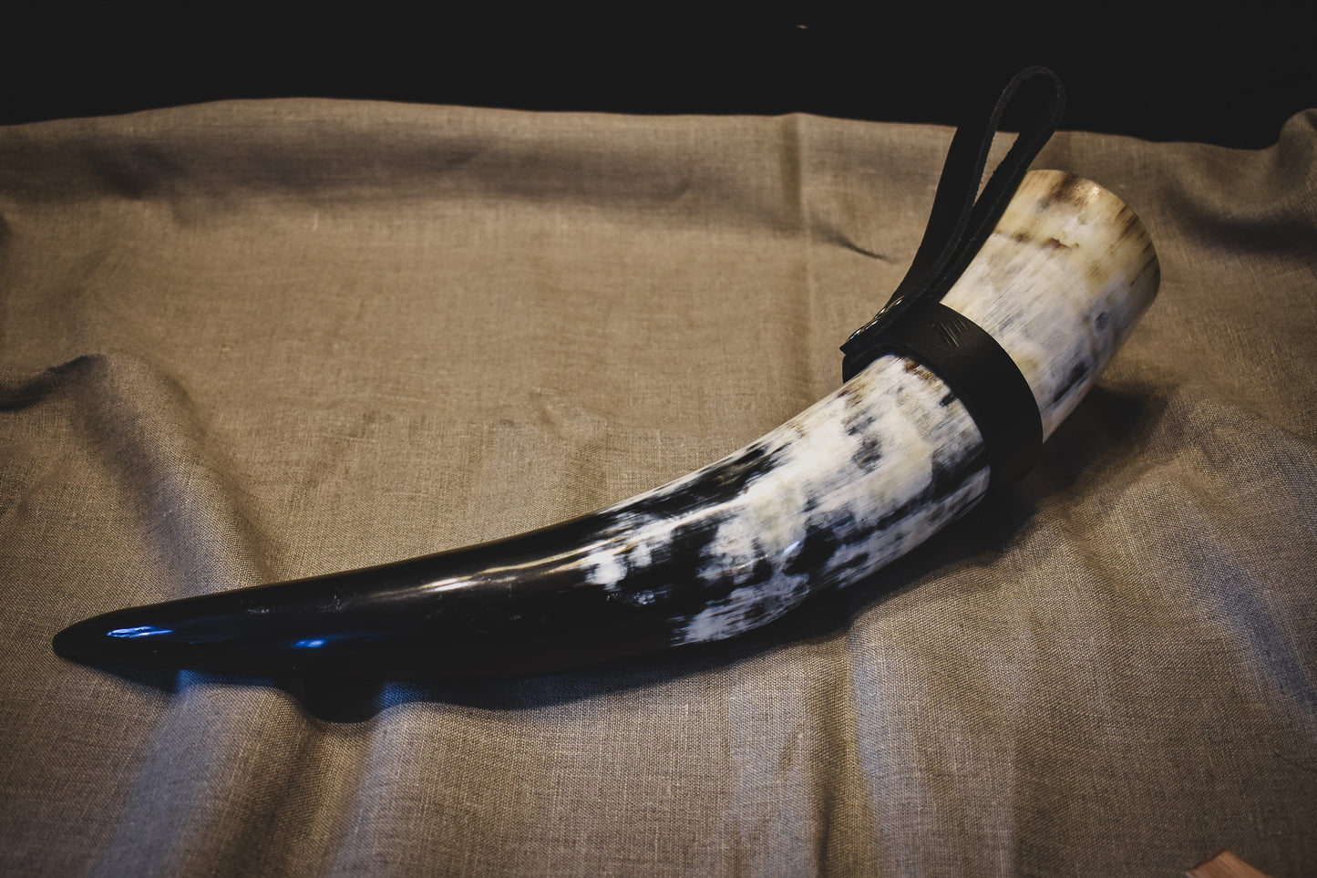 Drinking Horn w/ Leather Belt Frog