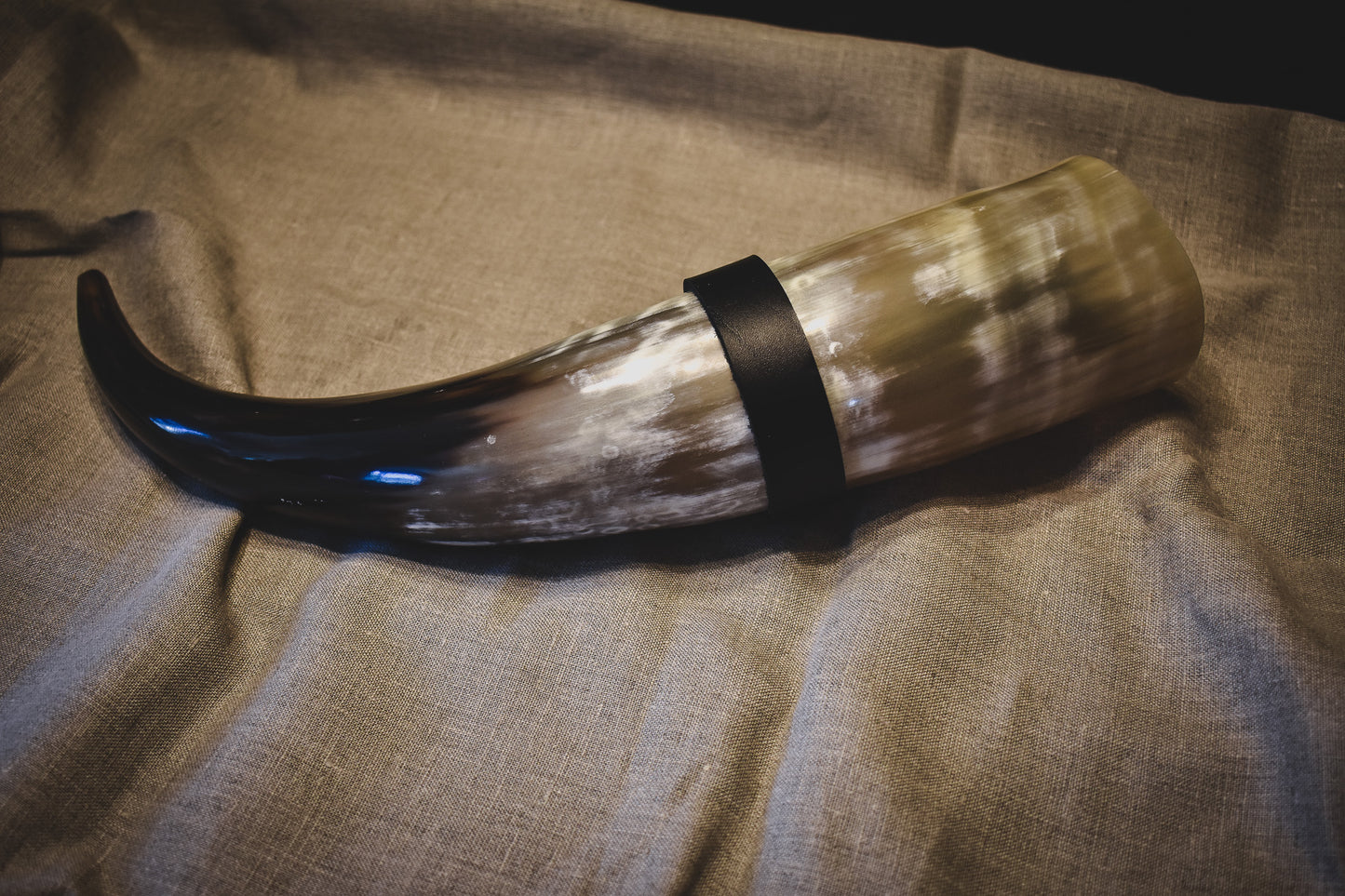 Drinking Horn w/ Leather Belt Frog