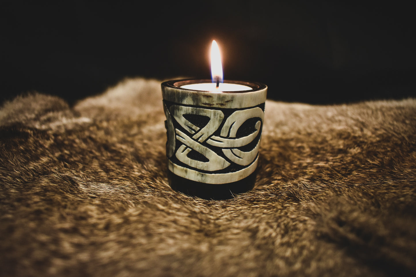 Norse Knotwork Dragon - Horn Tea Light Candle Holder