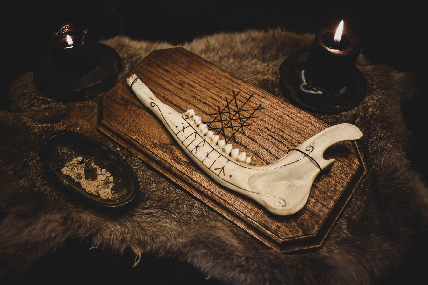 Nornir Web of Wyrd Rune Jaw Bone Wall Hanging - Dark Altar Collection