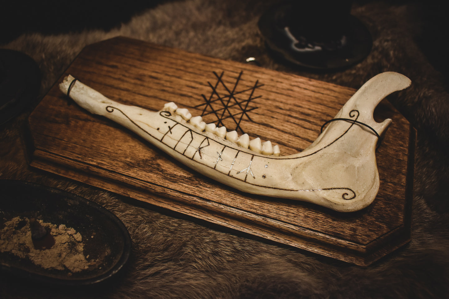 Nornir Web of Wyrd Rune Jaw Bone Wall Hanging - Dark Altar Collection