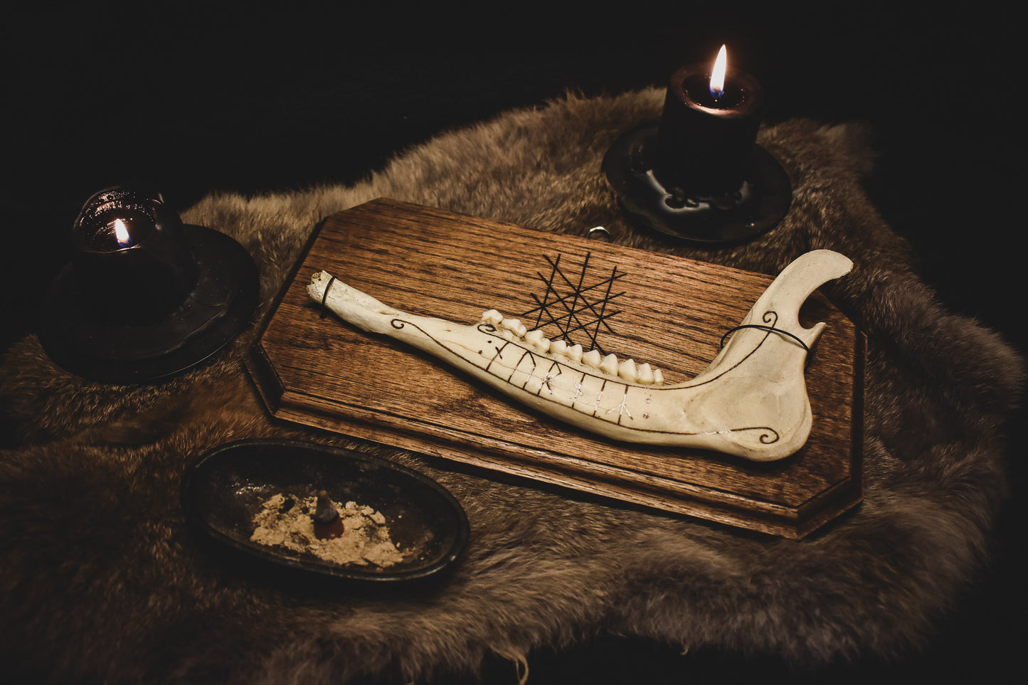 Nornir Web of Wyrd Rune Jaw Bone Wall Hanging - Dark Altar Collection