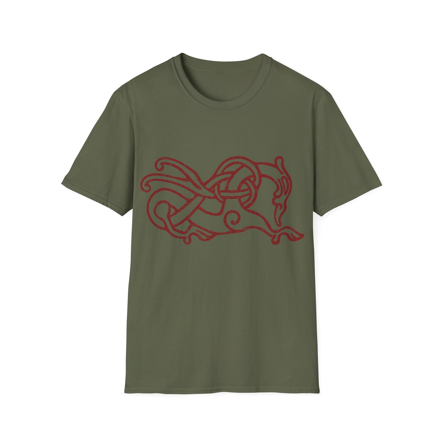Knotwork Beast | Lingsberg Runestone | Norse Pagan | Viking | Unisex Softstyle T-Shirt | Red Design