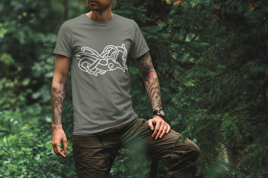 Knotwork Beast | Lingsberg Runestone | Norse Pagan | Viking | Unisex Softstyle T-Shirt | White Design