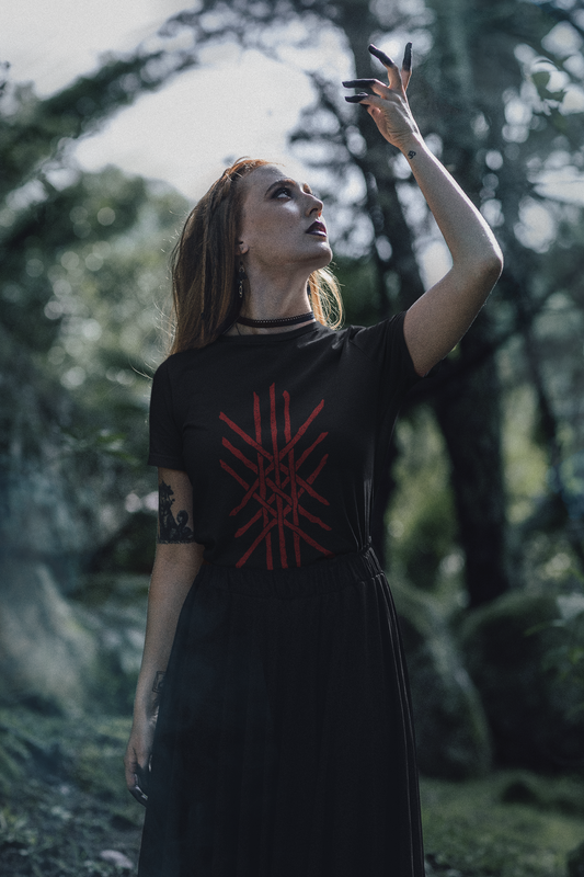 Web of Wyrd | Norse Pagan | Viking | Unisex Softstyle T-Shirt | Red Design