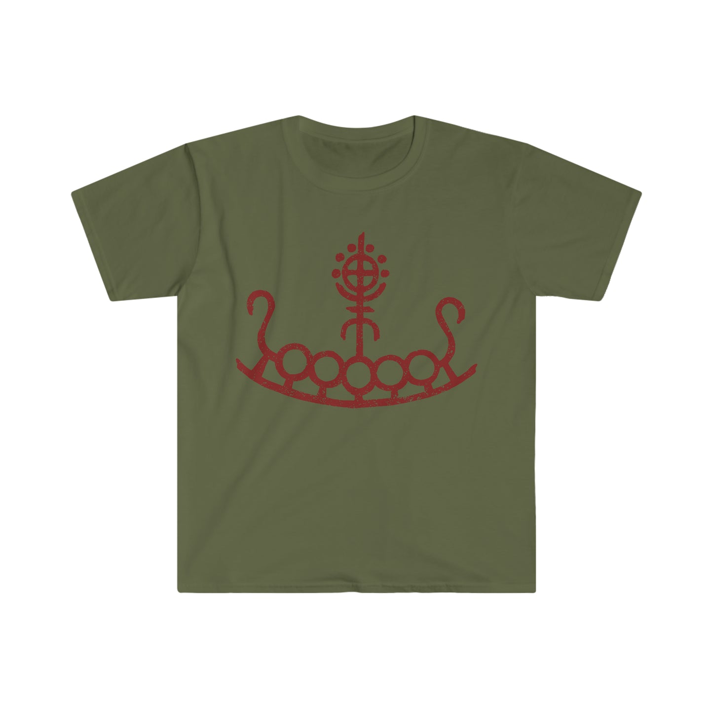 Petroglyph Longship | Norse Pagan | Viking | Unisex Softstyle T-Shirt | Red Design