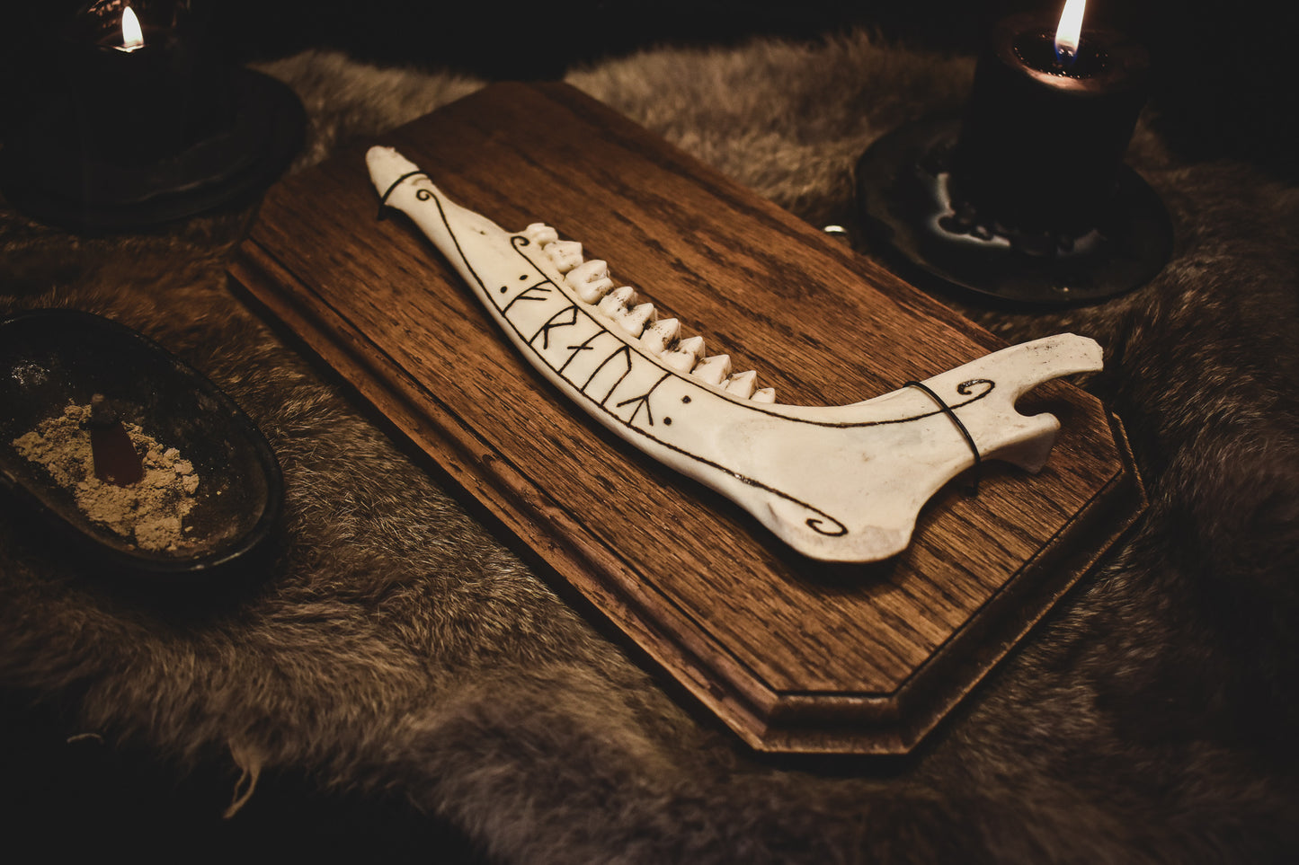 Freyr Rune Jaw Bone Wall Hanging - Dark Altar Collection