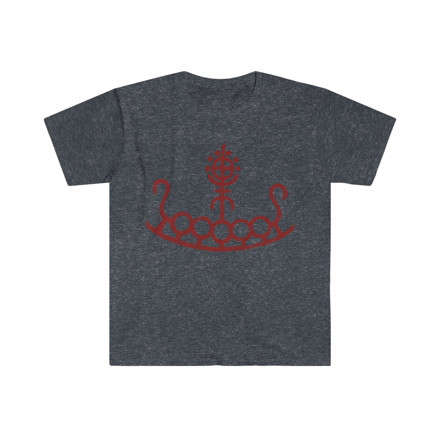 Petroglyph Longship | Norse Pagan | Viking | Unisex Softstyle T-Shirt | Red Design